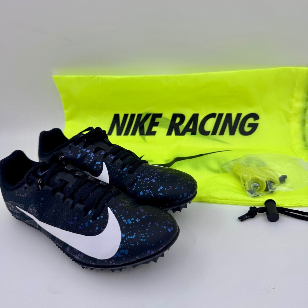 EUC Nike Zoom Rival S 9 Racing Spikes Women's 6.5 Black Blue Splatter 907565-001